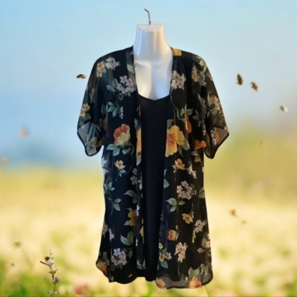 Liberty Love dress two pieces dress XL runs Small jacket is L floral sheer look